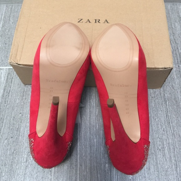New Zara hot pink/ red peep toe heels size 37/6.5 - Picture 3 of 4