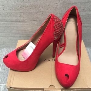 New Zara hot pink/ red peep toe heels size 37/6.5