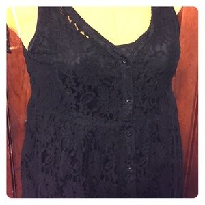 Sleeveless Black lace shirt dress w/removable slip