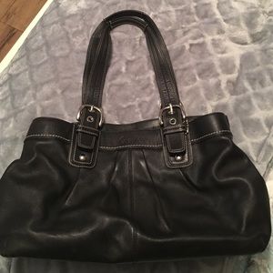 Black leather Coach purse with silver hardware