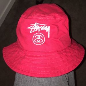 Red stussy bucket hat