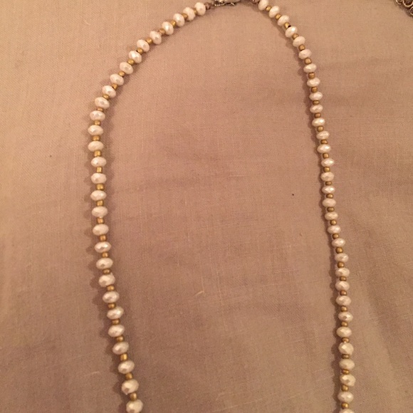 Long pearl and gold stone necklace w tassel - Picture 3 of 4