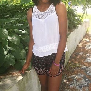 White lace open back top