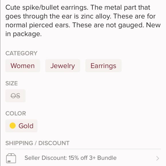 Gold Spike Earrings - Picture 3 of 3