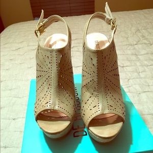 Nude peep toe wedges size 8