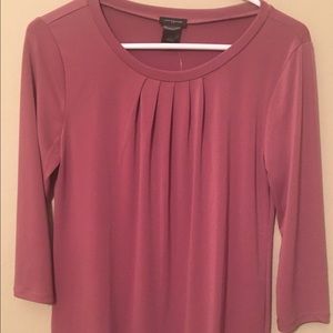 Ann Taylor pink/blush pleated neck top, size Small