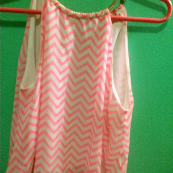 Pink striped tank top with jewelry