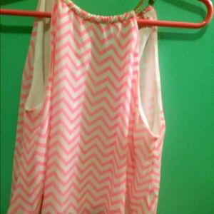 Pink striped tank top with jewelry