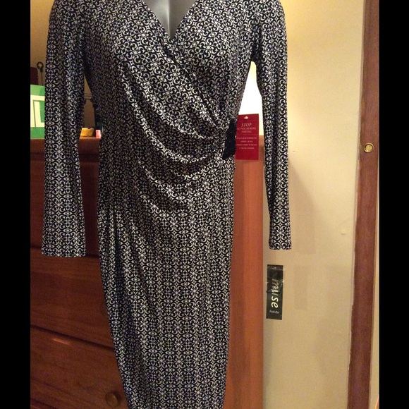 Super SALE--NWT Black and white mock wrap dress