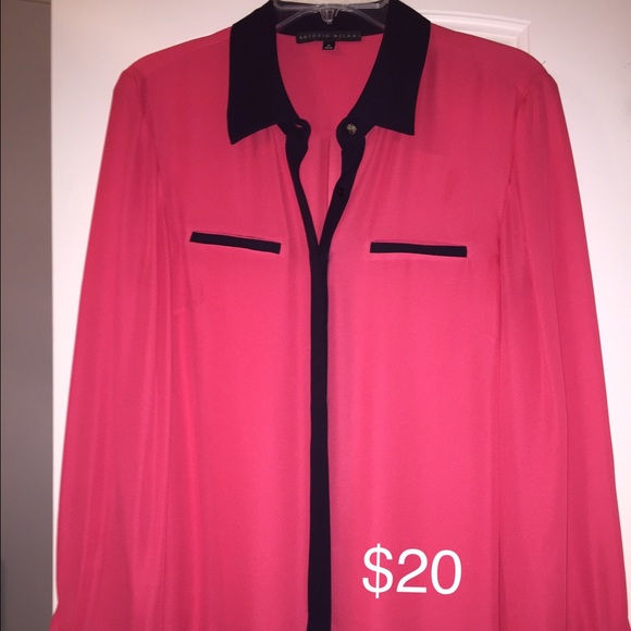 Coral and black button down