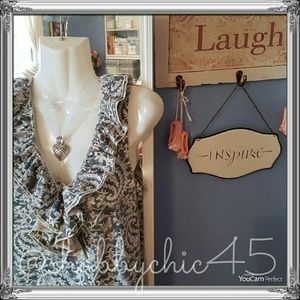 2/$25 Ralph Lauren Blue/Cream Ruffle Knit Blouse