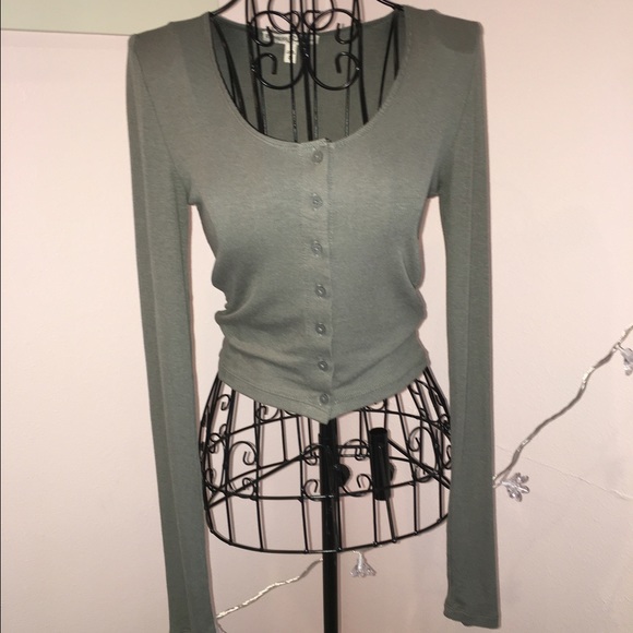 Express Dark Green Button Up Crop Top