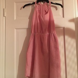 RED & WHITE STRIPED SEERSUCKER DRESS