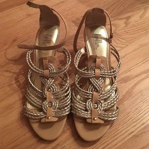 Gold roped sandals with kitten heel