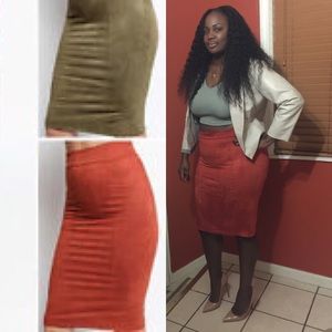 Faux Suede Rust Pencil Skirt