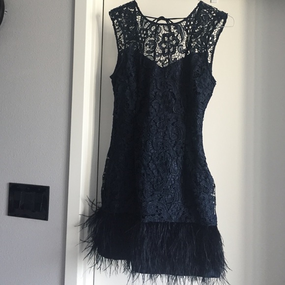lipsy lace feather hem bodycon dress