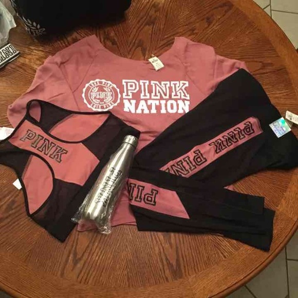 NET M/L pink 4 pc outfit/water bottle bundle