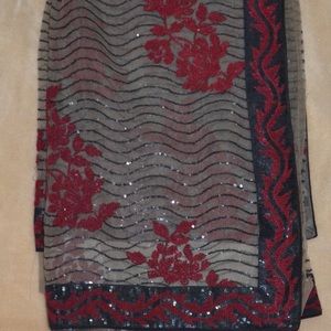 INDIAN SAREE BLACK AND RED SOFT NET