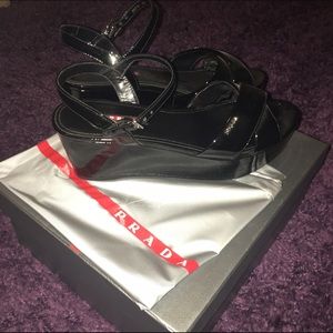 Prada Black Glossy Wedges