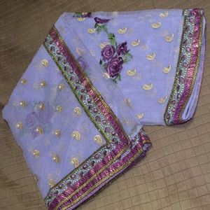 INDIAN SAREE LAVENDER COLOR NET