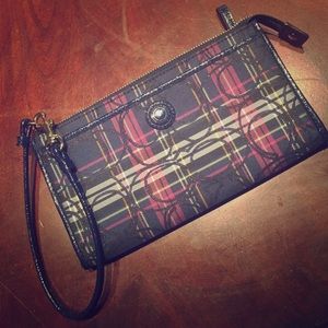 Coach 'Poppy' Pink and Purple Plaid Wristlet