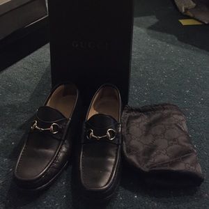 Black Gucci Leather Loafers "Mocassino Tessuto"