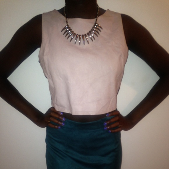 Soft pink faux leather crop top