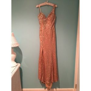 Gold Beaded Prom Dress