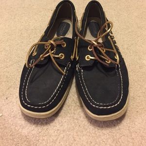 Black and cheetah sperry top sider boat shoes
