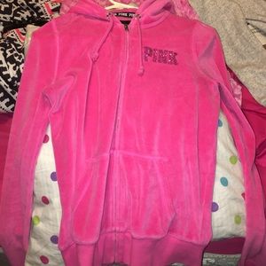 Pink Victoria Secret Velour Bling Hoodie
