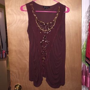 Brown embellished tunic tank