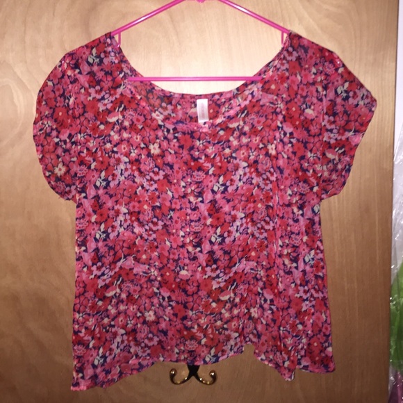 Floral sheer crop top with open back