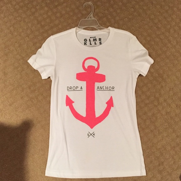 White/Coral Anchor Tee - Picture 1 of 2