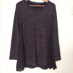 Dark Gray Knit Tunic with Chiffon Detailing