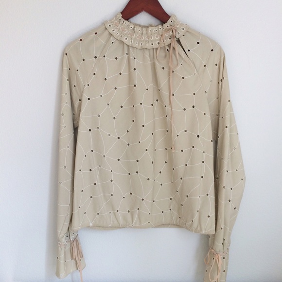 High-neck Blouse with Detailing and Ties