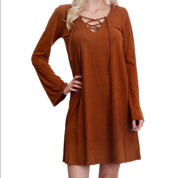 Last One Fall 🍂 Brown Suede Lace Up Dress - Picture 3 of 4