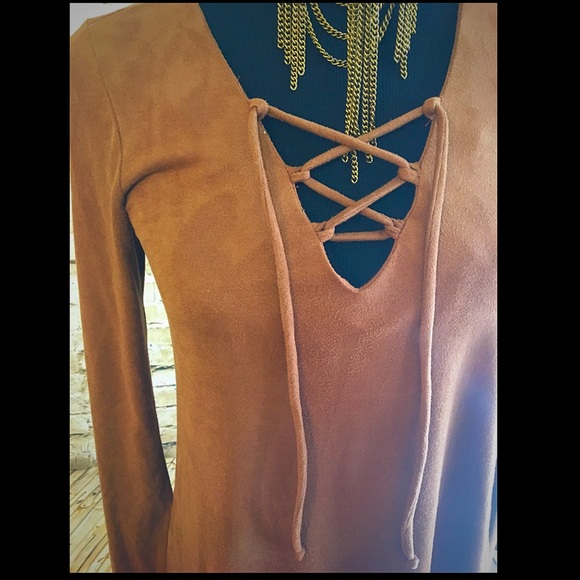 Last One Fall 🍂 Brown Suede Lace Up Dress - Picture 4 of 4