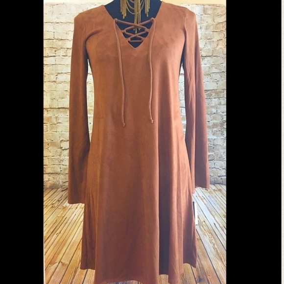Last One Fall 🍂 Brown Suede Lace Up Dress - Picture 2 of 4