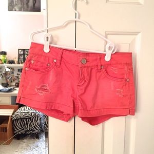 Coral denim shorts
