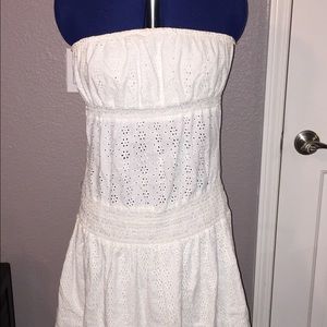SOLD    White eyelet strapless dress