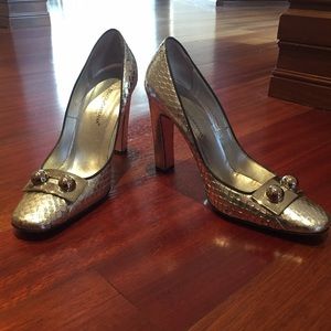 D&G Snakeskin Embellished Square Toe Pumps