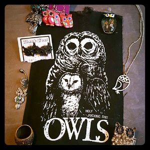 Owls! Rings, earrings, necklace