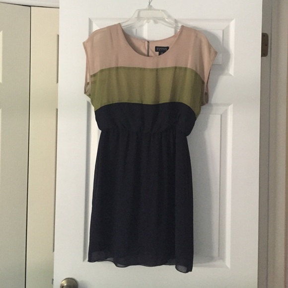 Navy, Tan, Green Dress