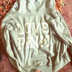 Gray PINK hoodie (zip up)