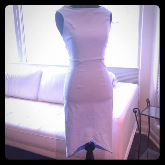 Baby blue body fitting dress.