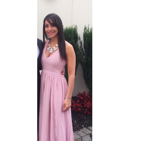 Mauve long dress, v-neck, knee length slit