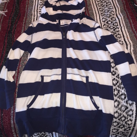 *Price ⬇️*Navy & white striped full zip jacket - Picture 1 of 3
