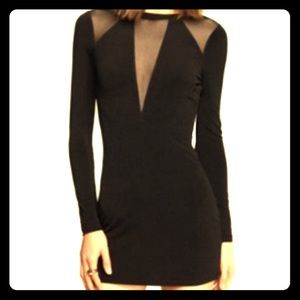 Mesh Long Sleeve Low Cut Express Dress