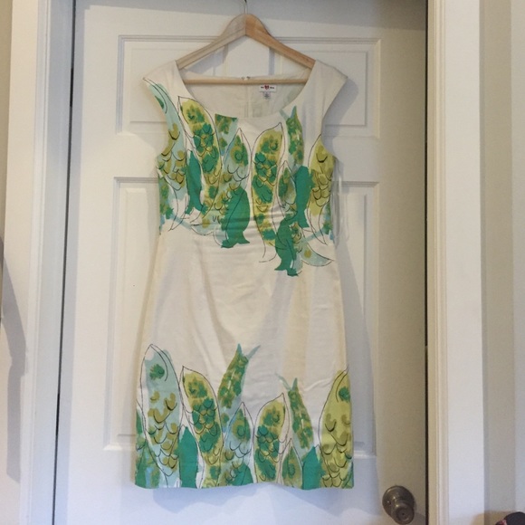 Anthropologie green fish pattern dress