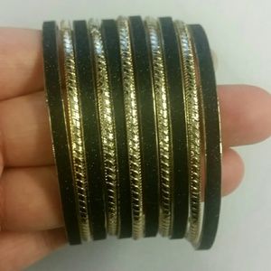 Anthropologie - 11 Bangles Black Glitter & Gold